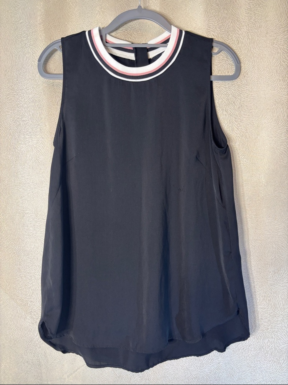 H&M Sleeveless Black Tank Top with Striped Collar 0101